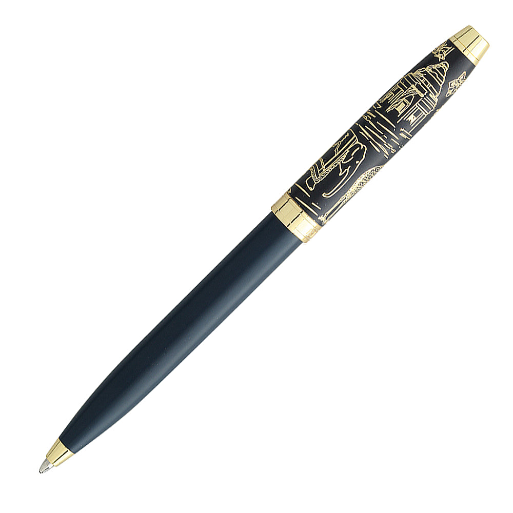Stylo bille Enzo Varini Taormina Gardens India Bleu, vu à un angle de 45° sur fond blanc.