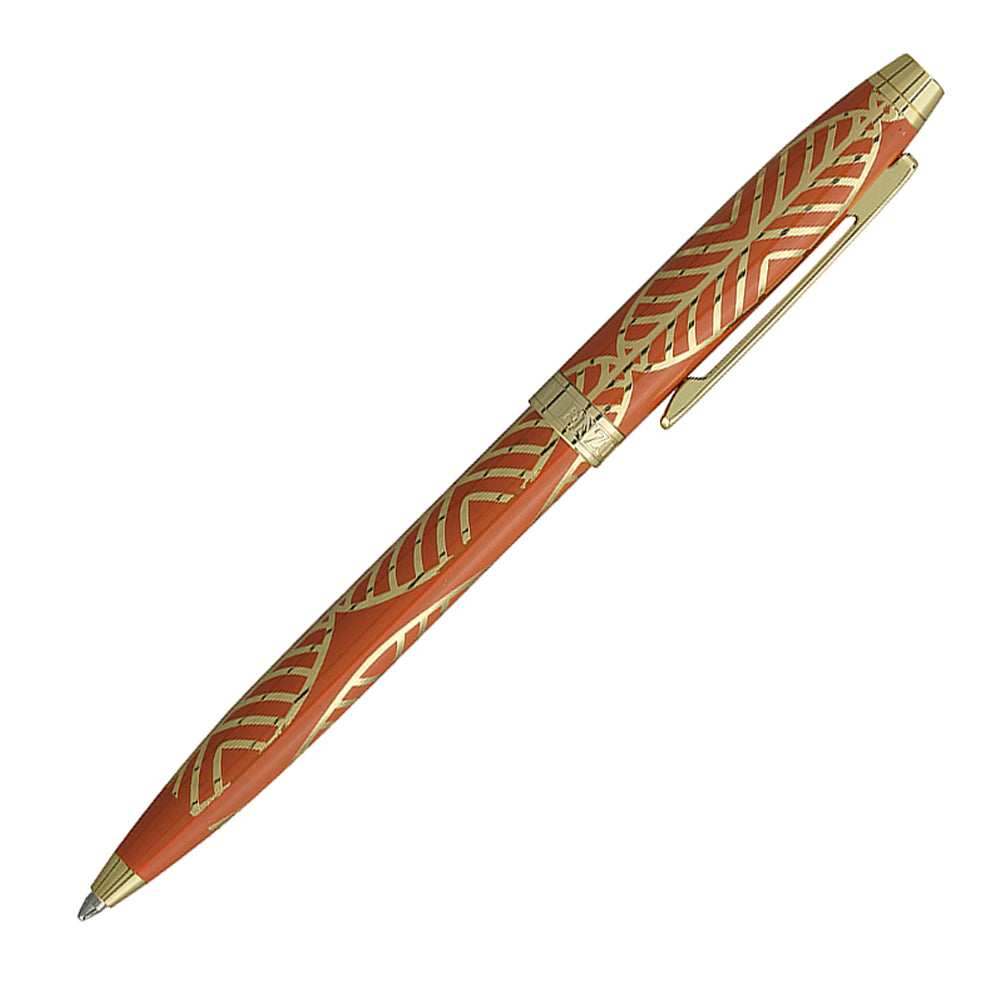 Stylo bille Enzo Varini Taormina XL Gioiello Orange et Doré, deuxième vue à 45° sur fond blanc.