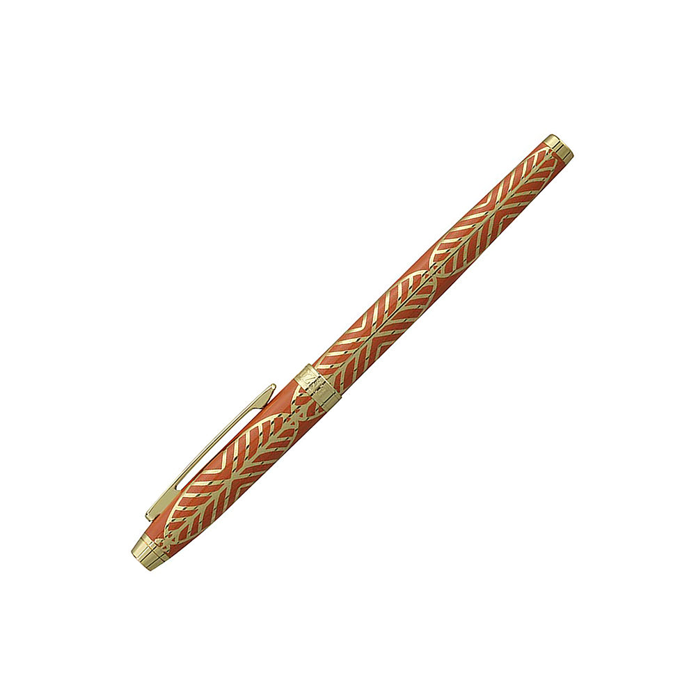 Stylo Plume Taormina XL Gioiello Orange/Doré fermé à 45° sur fond blanc.