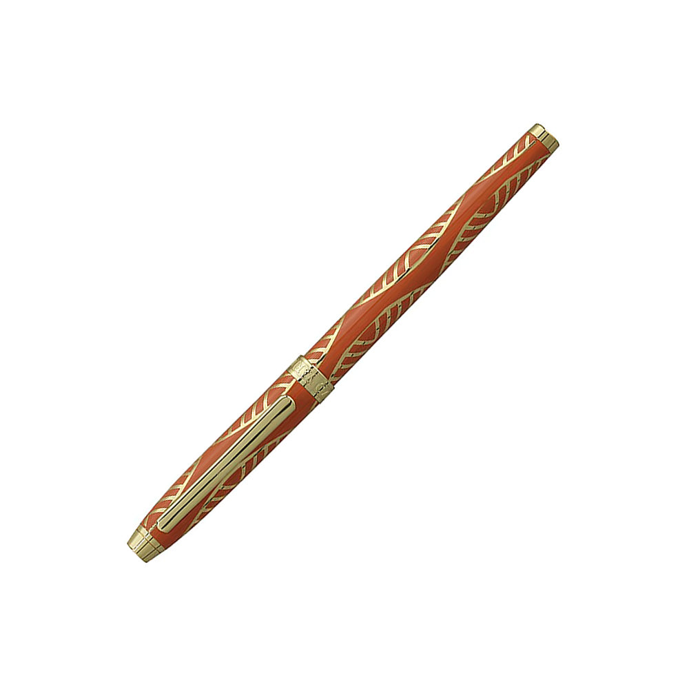 Stylo Roller Taormina XL Gioiello Orange/Doré fermé à 45°, autre angle sur fond blanc.