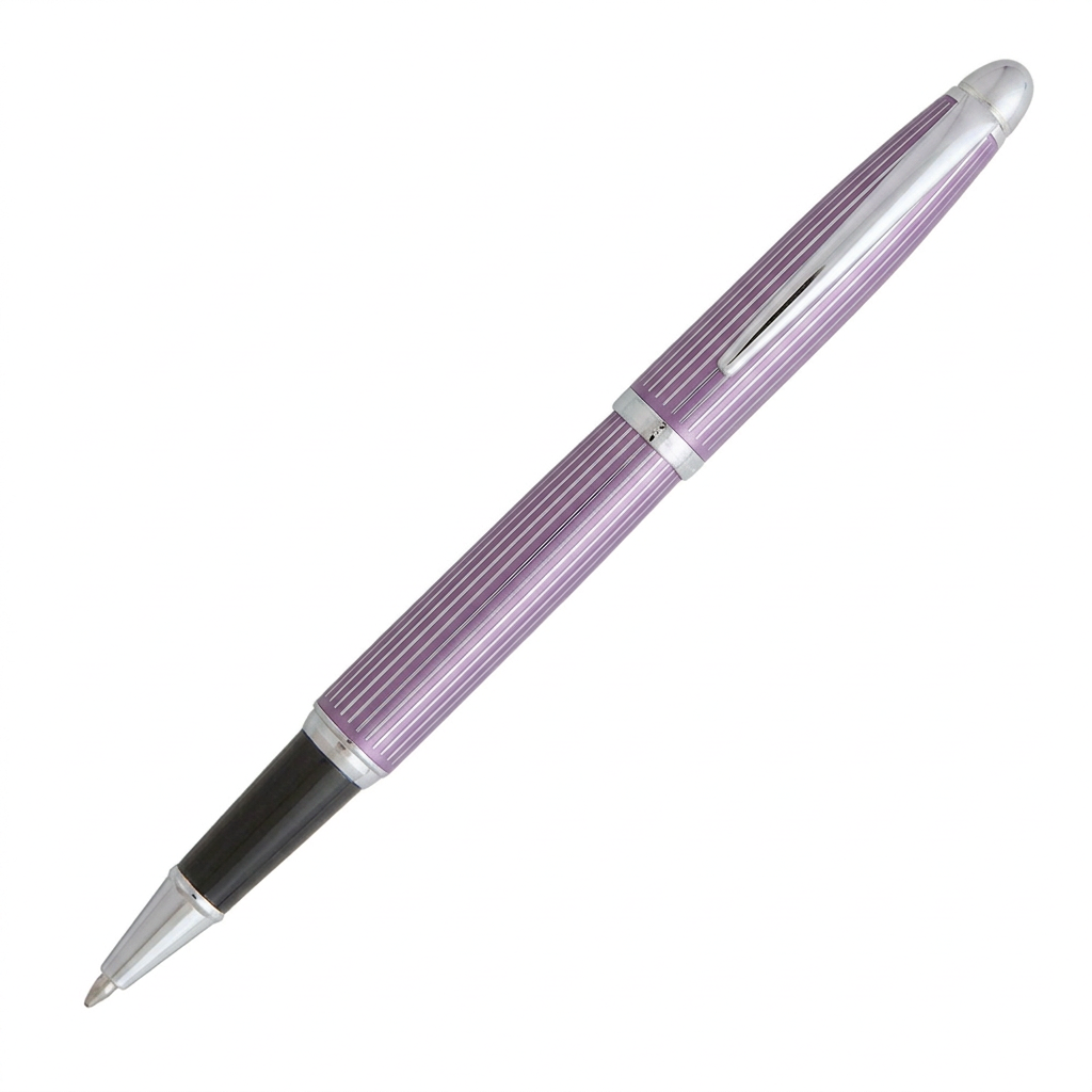 Stylo roller Hechter Paris Alliance mauve ligné chromé SD363128 ouvert sur fond blanc