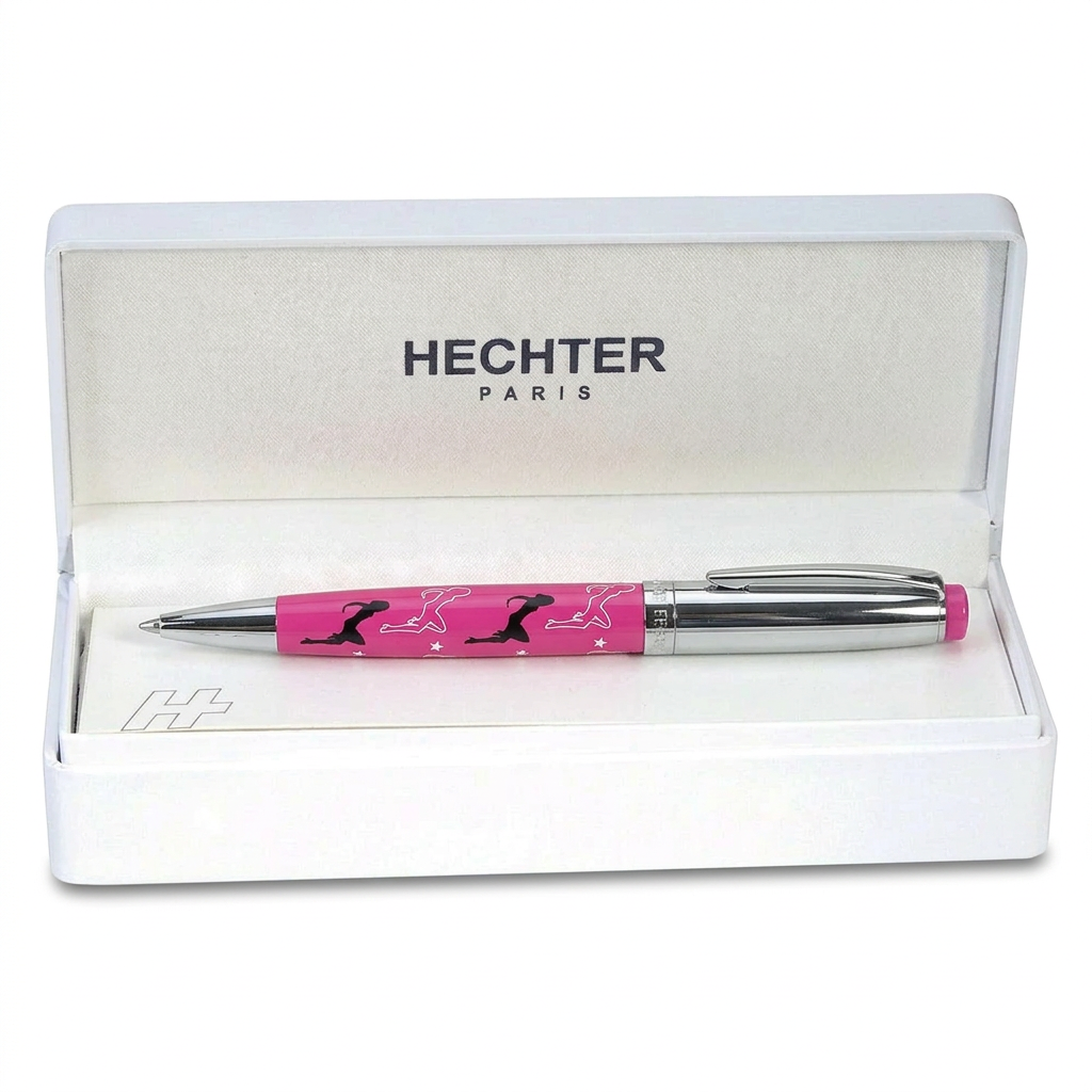 Stylo bille Hechter Paris HELIOS Women rose chromé SD100136A dans son écrin blanc ouvert