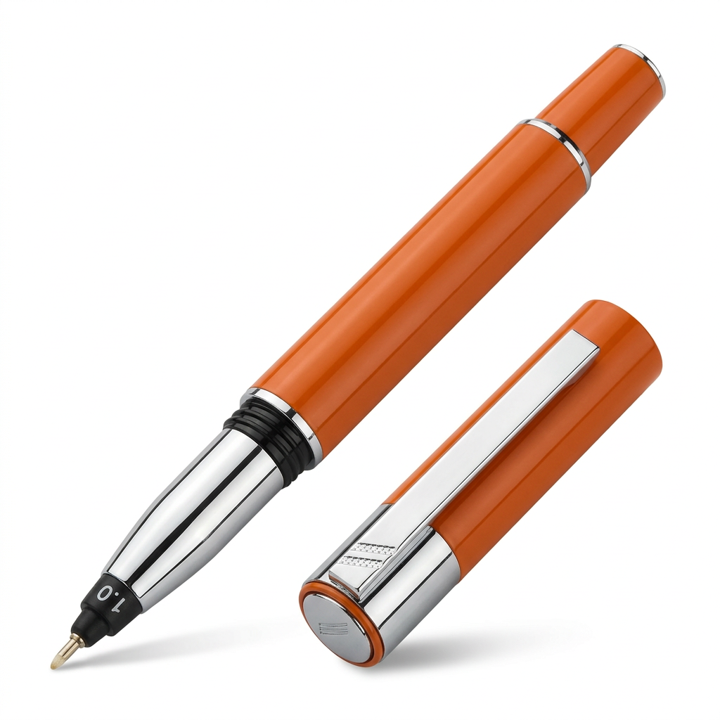 Feutre à cartouches d’encre Hechter Paris Classic Media orange et chromé SD176005A ouvert avec capuchon retourné