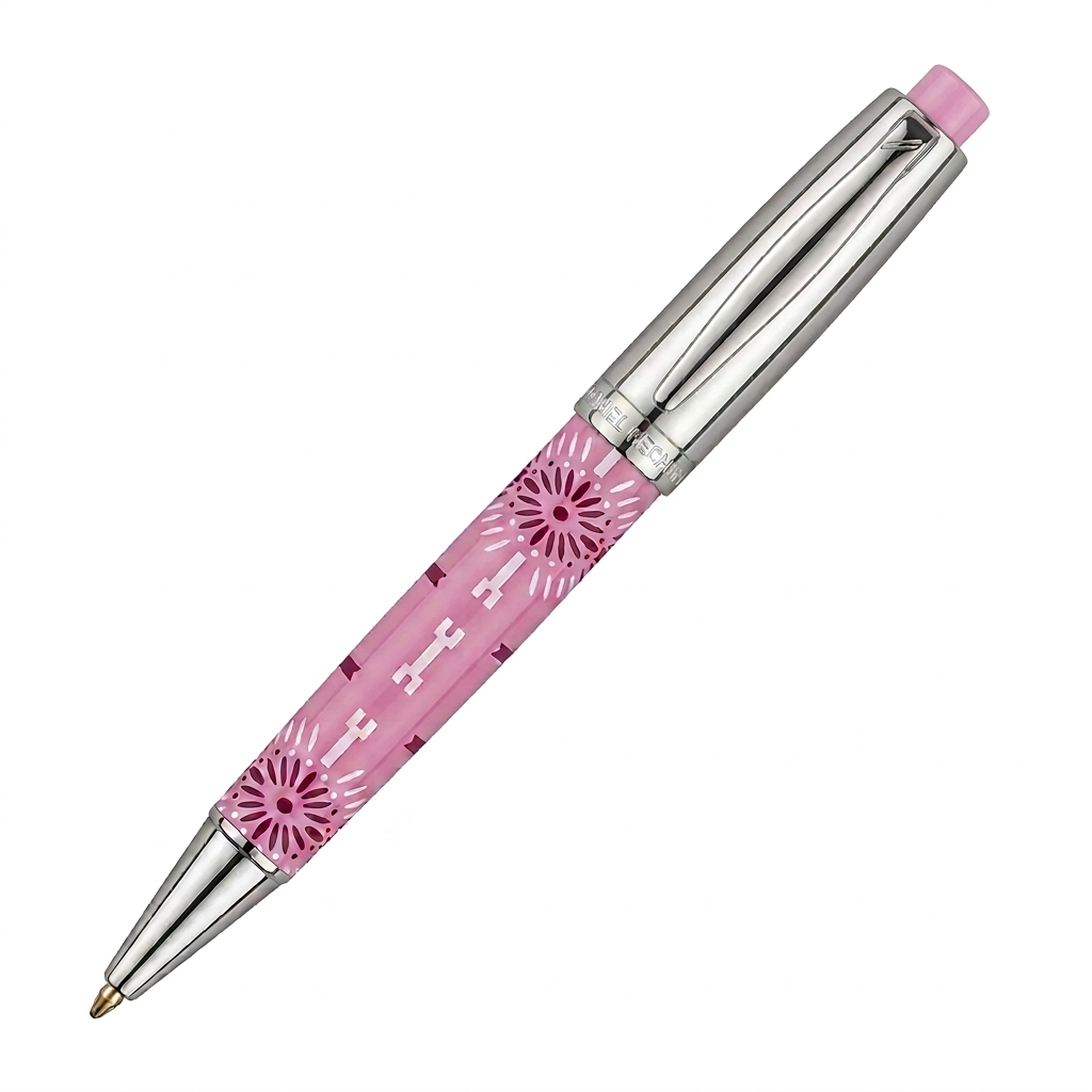 Stylo bille Hechter Paris HELIOS rose bordeaux blanc SD100129A sur fond blanc
