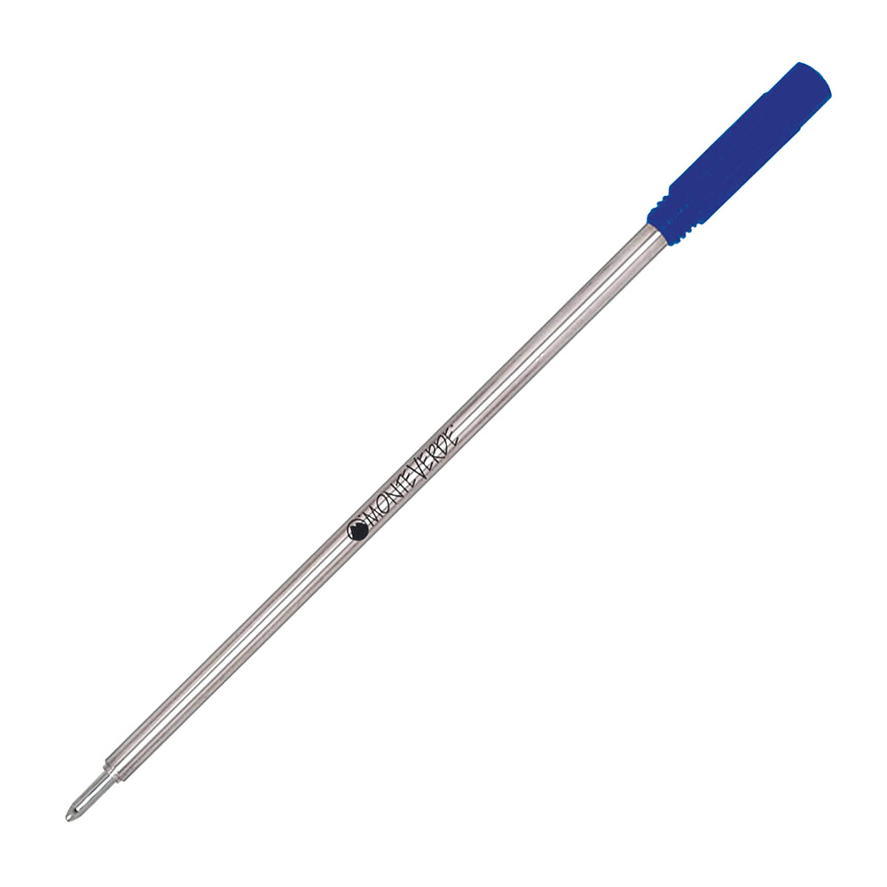 Recharge Monteverde compatible pour stylo bille Cross Bleu Moyenne (une recharge), présentée à 45° sur fond blanc.