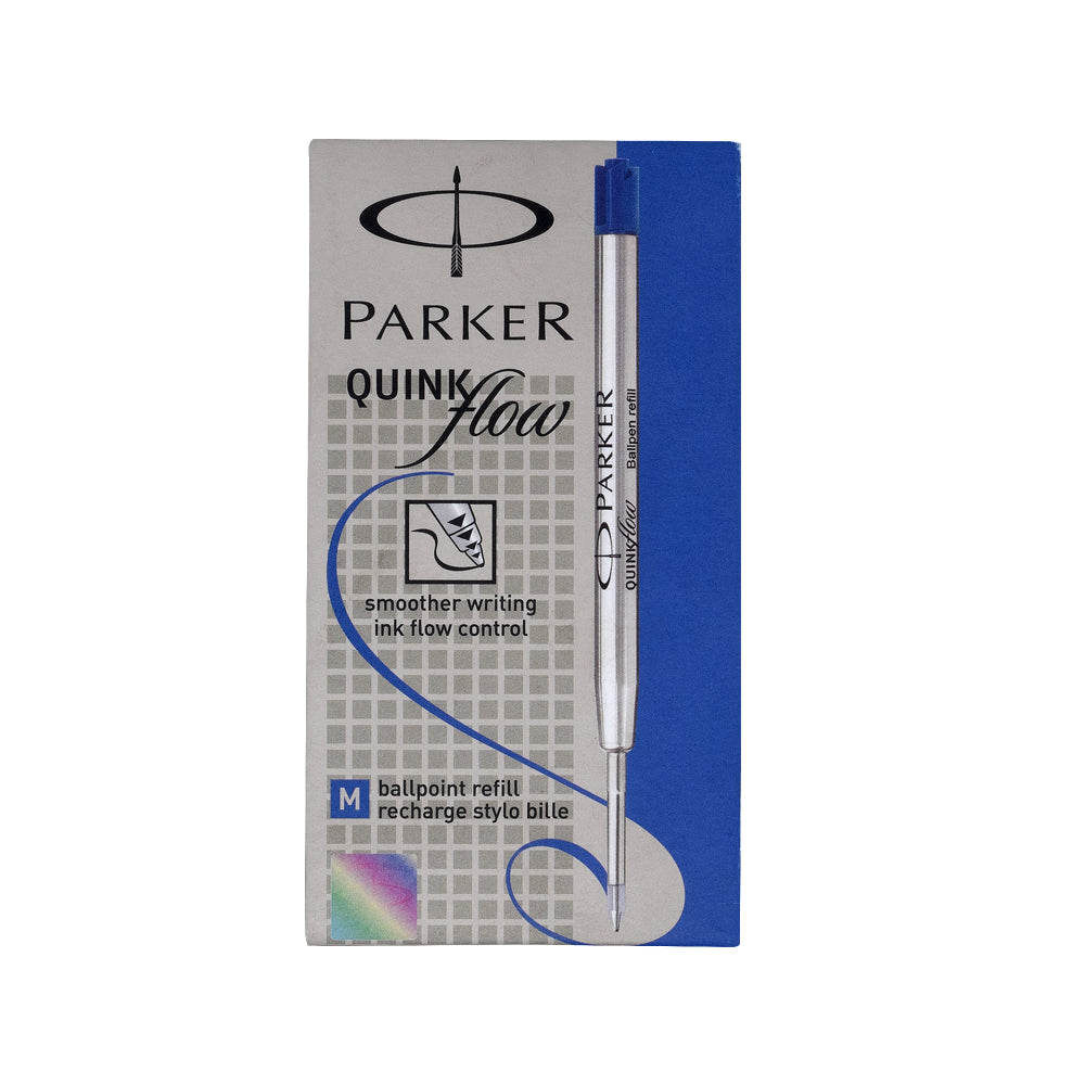 Recharge bille Parker QuinkFlow en bleu, conçue pour une écriture fluide et sans interruption. Idéale pour les stylos Parker.