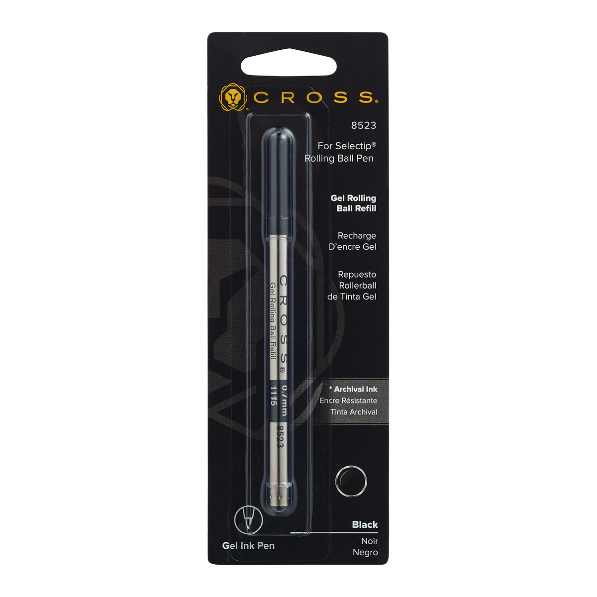 Recharge Roller Gel Cross, couleur noire, vue de face sur fond blanc.