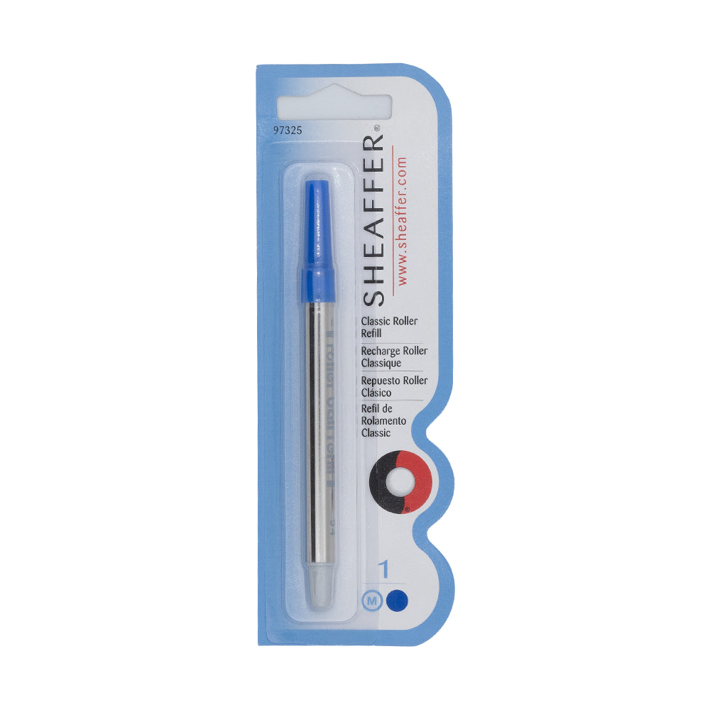Recharge roller Sheaffer slim bleue en taille moyenne, offrant une écriture fluide et précise, compatible avec les stylos roller Sheaffer slim.