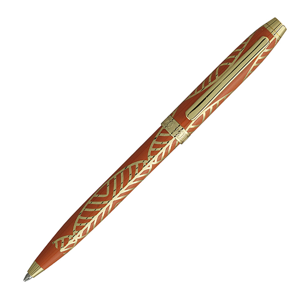 Stylo bille Enzo Varini Taormina XL Gioiello Orange et Doré, vue à 45° sur fond blanc