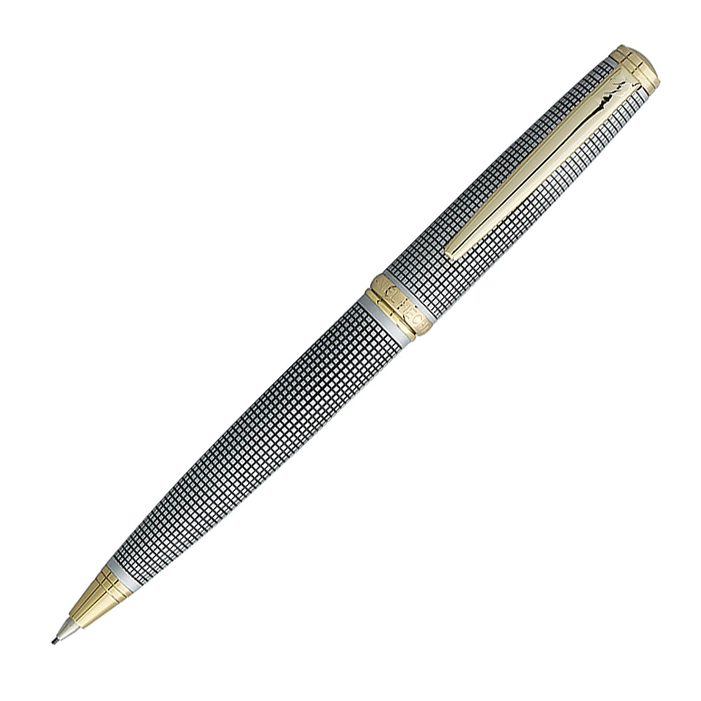 Porte-mine Hechter Paris Challenger Gold Quadrillé Noir, vue à 45°, sous un autre angle, sur fond blanc.