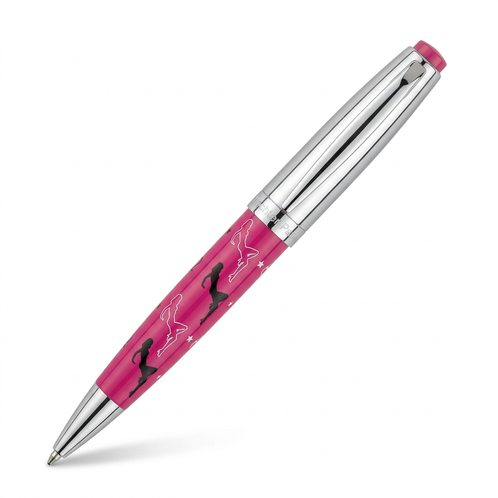 Stylo bille Hechter Paris HELIOS Women rose chromé SD100136A à 45 degrés sur fond blanc