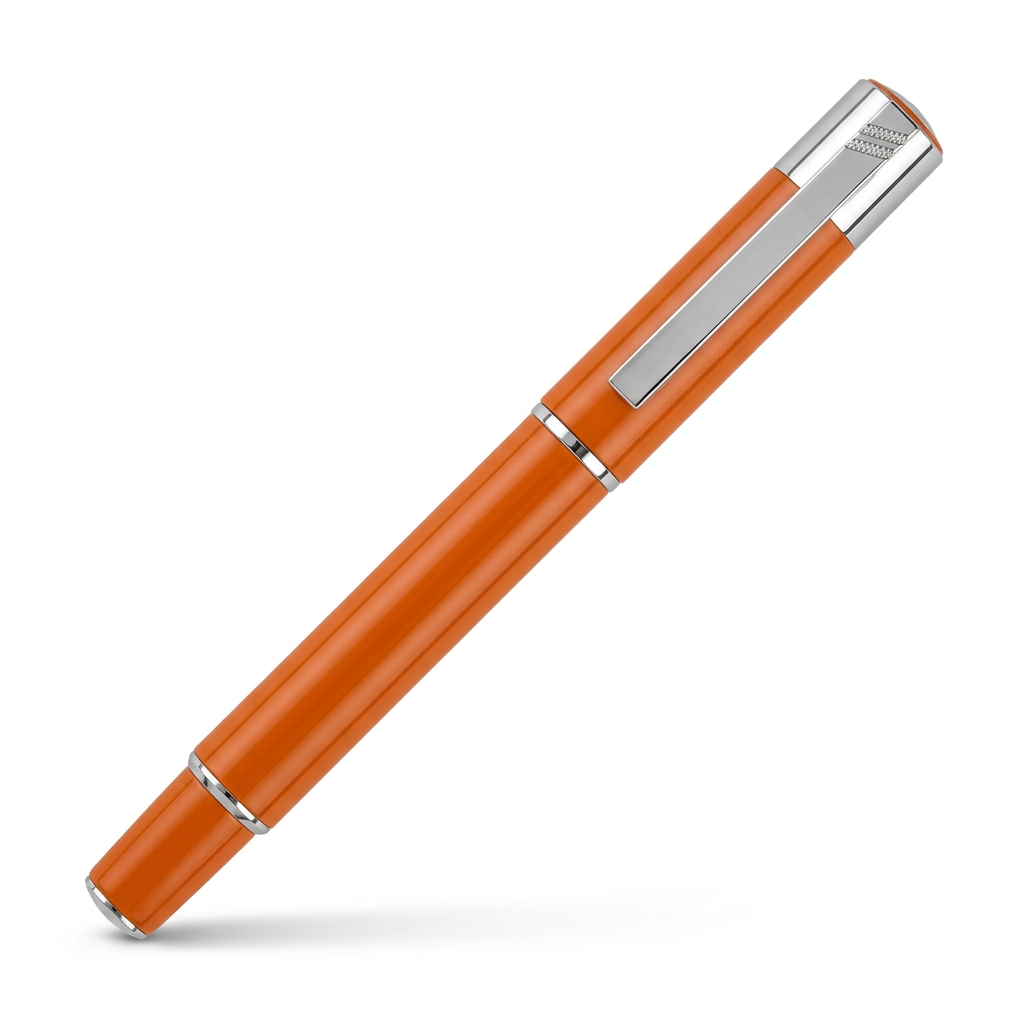 Feutre à cartouches d’encre Hechter Paris Classic Media orange et chromé SD176005A fermé à 45 degrés sur fond blanc