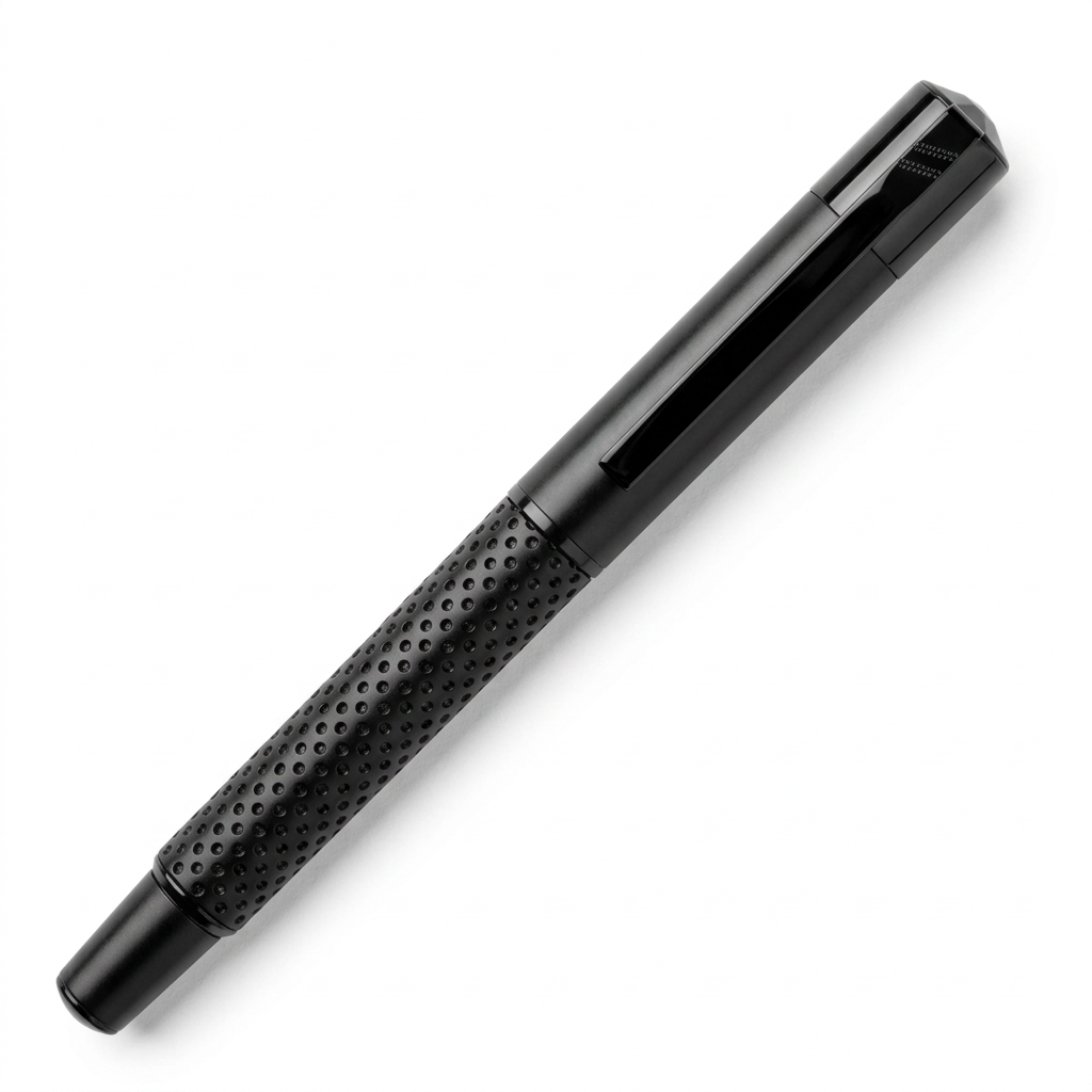 Stylo roller Hechter Paris Exclusif Media percé noir noir brillant SD173005A fermé à 45 degrés sur fond blanc