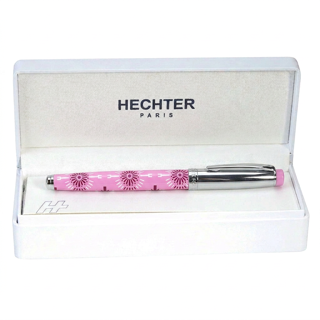 Stylo plume Hechter Paris HELIOS rose bordeaux blanc SD100128A dans son écrin blanc