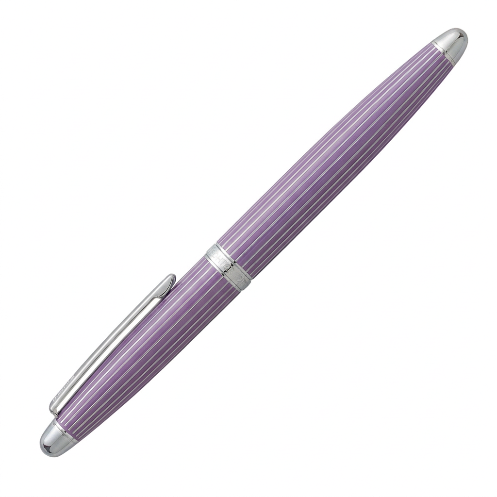 Stylo roller Hechter Paris Alliance mauve ligné chromé SD363128 fermé sur fond blanc