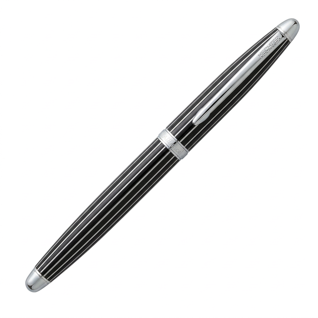 Stylo roller Hechter Paris Alliance noir SD363131 fermé, lignes chromées espacées sur fond blanc
