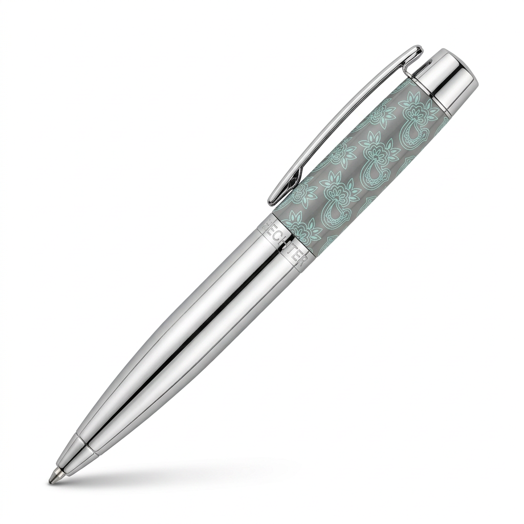 Mini Arty gris et turquoise chromé, vue de côté à 45 degrés