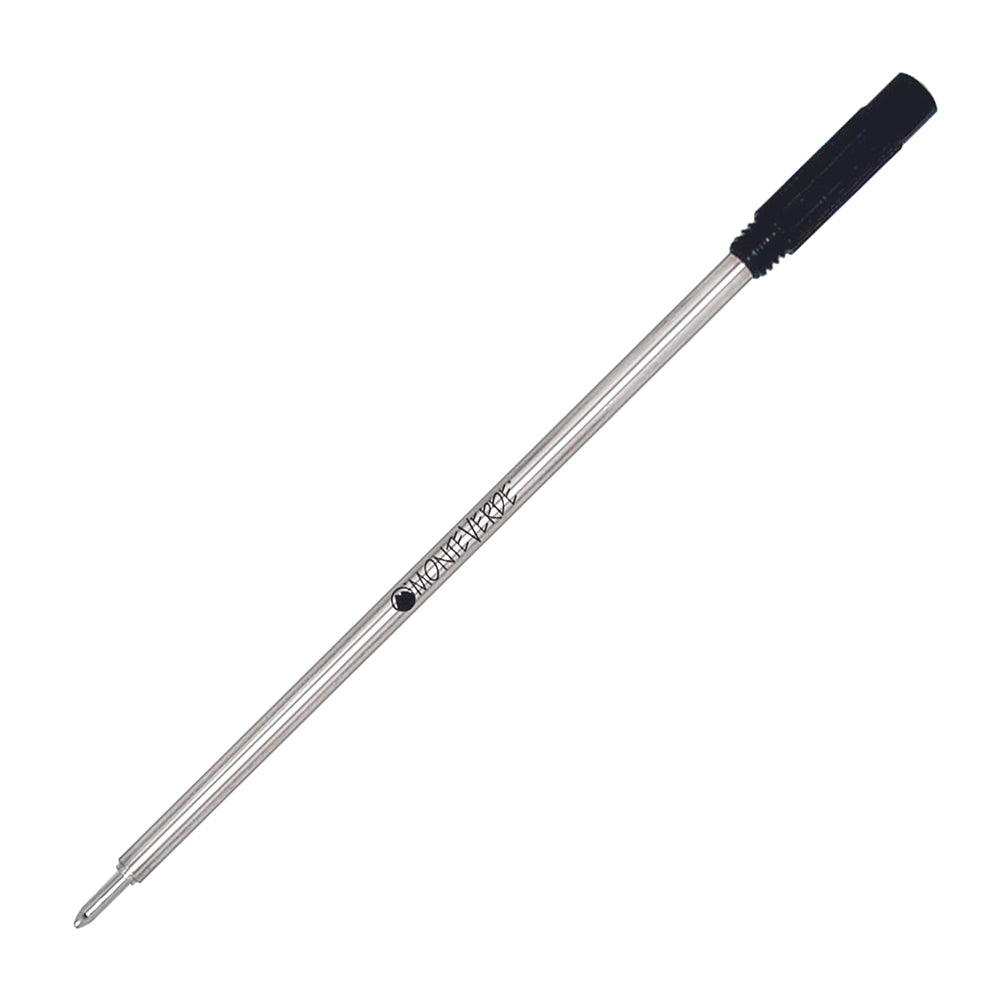 Recharge Monteverde compatible pour stylo bille Cross Noir Moyenne (une recharge), présentée à 45° sur fond blanc.