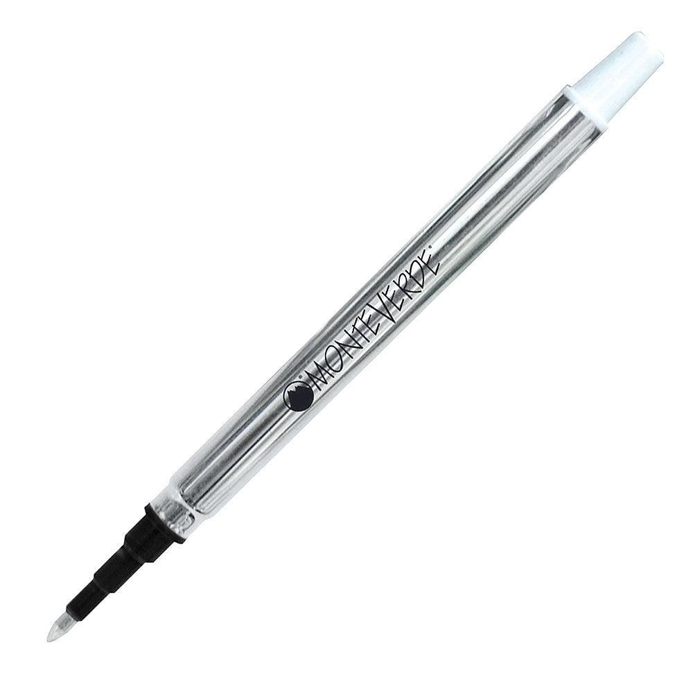 Recharge Monteverde compatible pour stylo roller Sheaffer Bleu Fine (une recharge), présentée à 45° sur fond blanc.