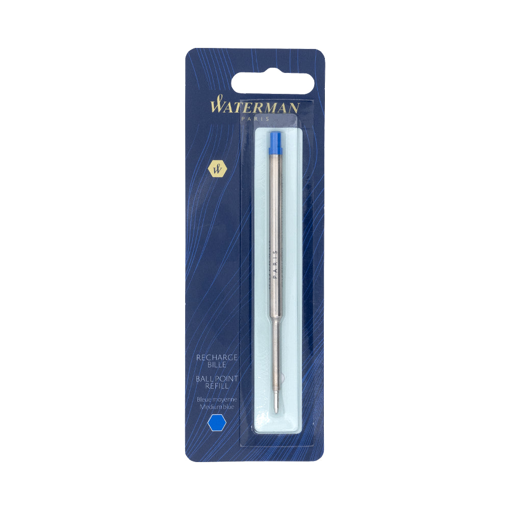Recharge bille moyenne standard Maxima de couleur bleue, présentée sur un fond blanc. Cette recharge est conçue pour une écriture fluide et durable, compatible avec une large gamme de stylos à bille pour un usage quotidien.