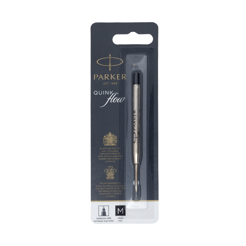 Recharge bille Parker Quinkflow noire, taille moyenne, pour une écriture fluide et durable dans les stylos Parker.